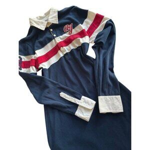 Vintage Aca Joe Womens Polo Dress Navy Red & White Long Sleeve Rugby Style 80s